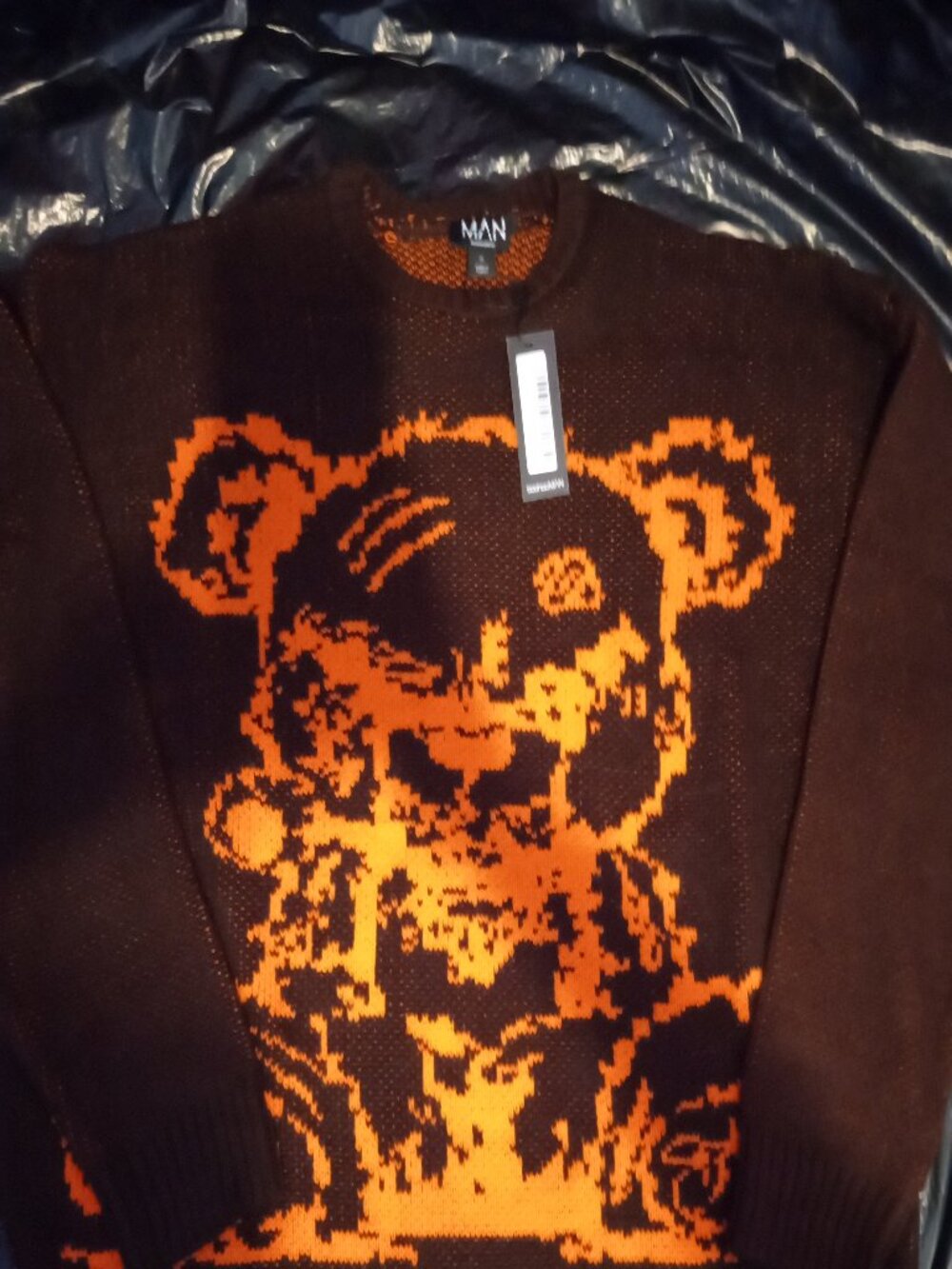 BoohooMan Oversized Mens XS Brown Bear Sweater